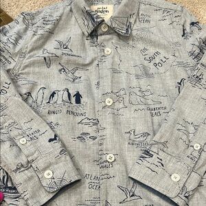 Mini Boden Gray Button Down Shirt with Artistic Print